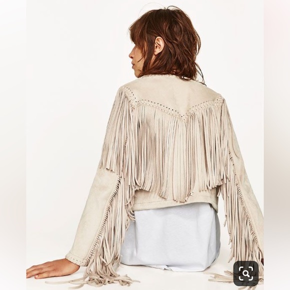 Zara Jackets & Blazers - ZARA SUEDE FRINGE JACKET COWGIRL BEIGE